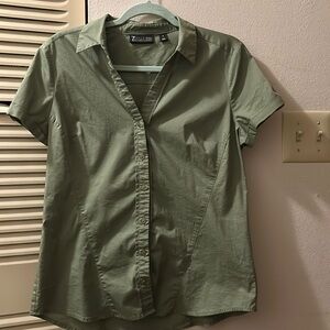 Green button down shirt